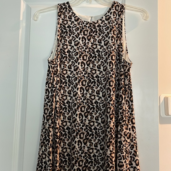 Anne Klein Dress Women Size 10 Brown Black Leopard Print Sleeveless A Line - Picture 1 of 14